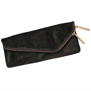 Henri Bendel Debutante Slim Foldover Calf Hair Leather Clutch | MINT | RARE